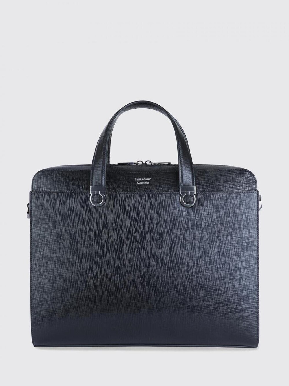 Salvatore Ferragamo Embossed Business Briefcase Leather Black